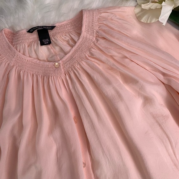 Victoria's Secret SILK Smocked Pink Blouse Top - Picture 7 of 11
